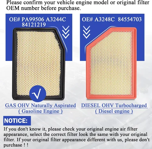 Vista 2 de PA99506 Filtro de aire de motor para Chevy Silverado 1500 Silverado 2500 HD Silverado 3500 HD Tahoe Suburban Tahoe/GMC Sierra 1500 Yukon/Cadillac