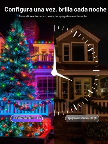 Vista 3 de ROOR Guirnalda de 1000 luces LED de 300 pies para exteriores, luces de árbol de Navidad multicolor con control remoto, 8 modos de luz de hadas