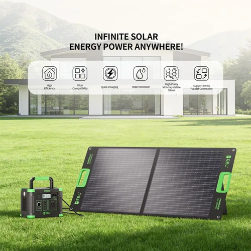 Vista 4 de Panel solar portátil EBL 100W para Jackery/Ecoflow/Bluetti Power Station Foldable Solar Charger w/Kickstands, High Efficiency IP65 Waterproof