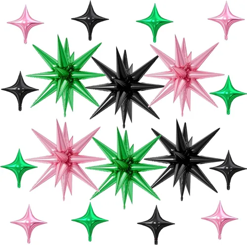 Vista 16 de 18 globos de estrella rosa, globo rosa bebé con 6 globos de estrella en explosión de 22 pulgadas, 12 globos de aluminio de cuatro estrellas
