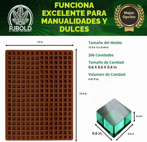 Vista 2 de Molde cuadrado de silicona para dulces, 266 cavidades, 2 mL