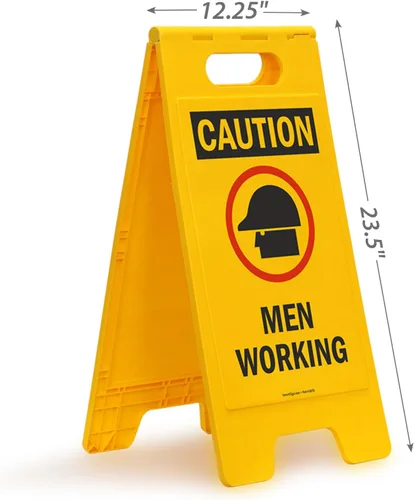Vista 3 de SmartSign Letrero plegable de dos caras con símbolo de "Caution - Men Working" de 25 x 12 pulgadas, plástico de polipropileno impreso digitalmente