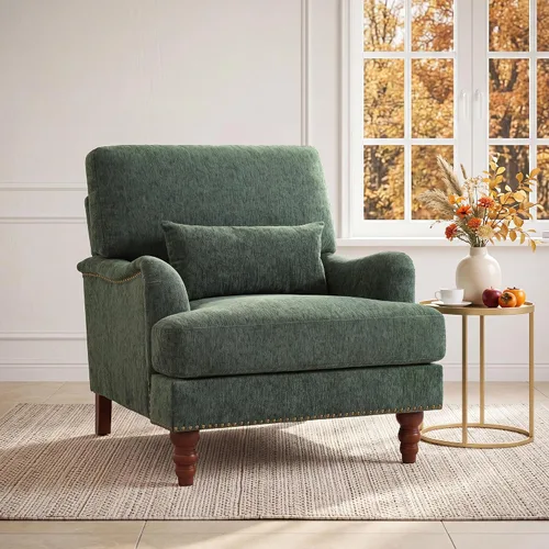 Vista 9 de Mid-Century - Silla decorativa moderna con almohada lumbar, color gris Chenille Gris Claro