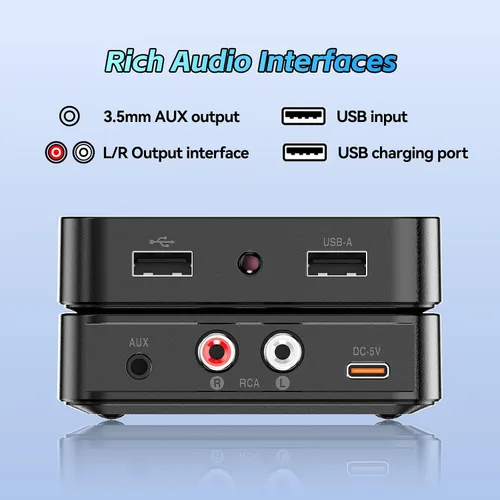 Vista 6 de Receptor Bluetooth 6.0, para el adaptador AUX estéreo para el hogar, para altavoces con cable antiguos/flash USB, sistema estéreo de transmisión