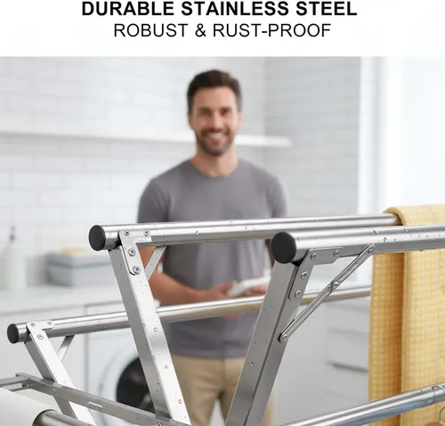 Vista 3 de This Retractable Stainless Steel Clothes Drying Rack, Foldable Laundry Drying Rack, Garment Rack and Clothesline Organizer for Indoor Or Outdoor