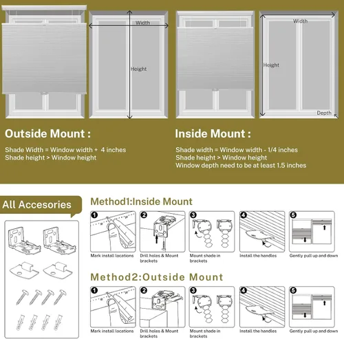 Vista 6 de Persianas celulares opacas con diseño de panal de abeja, persianas inalámbricas para ventanas de oscurecimiento de habitación, fácil de instalar