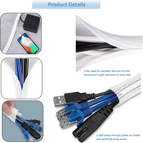 Vista 2 de Protector de cable de 10 pies a 1/2 pulgada de diámetro, manga de organización de cables, manga de cable de tubo, funda dividida para cable USB