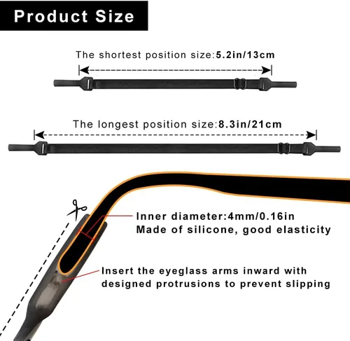 Vista 2 de 5 Pcs Adjustable Eyeglass Straps Anti-Slip Eyewear String Lanyard Retainers Sunglasses Eyeglasses for Men Women Kids