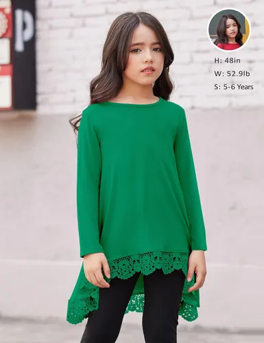 Vista 2 de Arshiner Blusa larga para niñas, estilo casual, básica, holgada, suave, con vuelo, para niñas