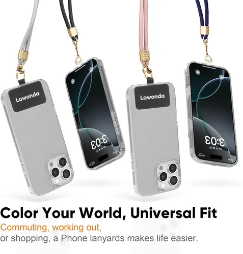 Vista 6 de Cordón universal para teléfono celular, correa antirrobo ajustable para el cuello para iPhone 17 Pro Max, 2 parches de teléfono, almohadillas