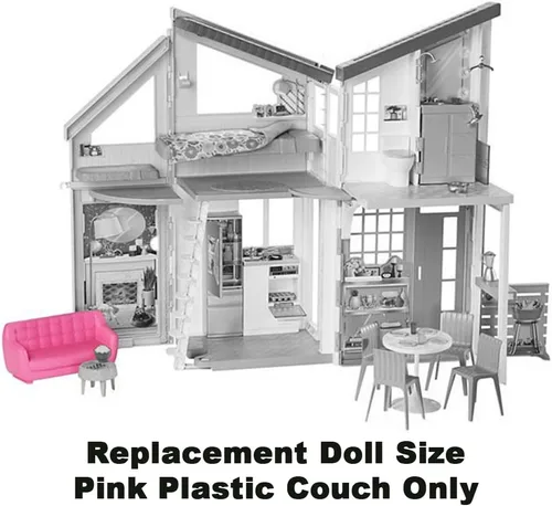 Vista 4 de F-Price - Piezas de repuesto para casa de muñecas Barbie Malibu - FXG57 ~ Sofá de plástico rosa tamaño muñeca