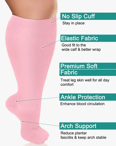 Vista 7 de Aoliks Calcetines de compresión de talla grande para pantorrillas anchas, extra grandes hasta la rodilla, calcetines de apoyo alto para mujeres