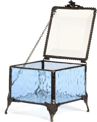 Vista 4 de Caja de cristal azul decorativa para joyería con anillo de exhibición, pulsera, aretes, organizador de almacenamiento, regalo de recuerdo para mamá