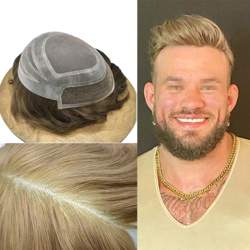 Vista 24 de Toupee For Men Hair Piece Real Human Hair Mens Hair System Fine Mono Mens Toupee Hair System For Men Hairpieces French Lace Natural Hairline8x10