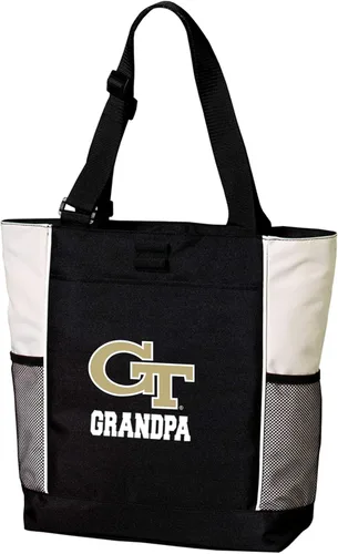 Vista 2 de Broad Bay Official Georgia Tech Tote Bag Zippered Travel Carryall Yellow Jackets Logo, 600D Polyester Canvas, Adjustable Web Handles, Front