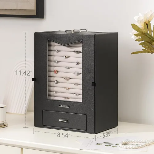 Vista 5 de Homde Organizador de joyas con ganchos transparentes para collares de ventana, regalo para mujeres, caja de joyería para collares, anillos, aretes