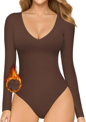 Vista 41 de MANGOPOP Body de manga larga y manga corta para mujer, cuello en V sexy, bodys ajustados para otoño, tops para salir 01-manga larga negro