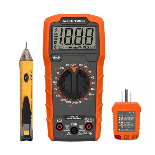 Vista 8 de Klein Tools 80196 Kit de multímetro digital con estuche, probador de voltaje CA/CC de rango manual de 600V, prueba baterías, corriente, resistencia