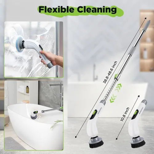 Vista 2 de WORKPRO - Limpiador giratorio inalámbrico de 8 V, 8 cabezales de cepillo reemplazables y 3 velocidades Long Adjustable Handle, IPX6 Waterproof