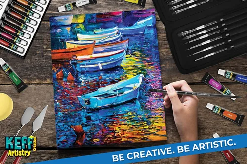 Vista 6 de KEFF Creations - Juego de pinceles de pintura acrílica, kit de 15 pinceles de artista premium, juego de 24 pinturas acrílicas, kit de pinceles