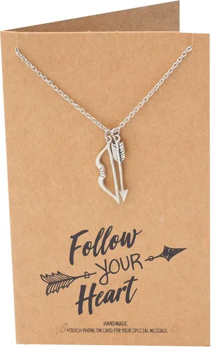 Vista 2 de Quan Jewelry Collar con colgante de arco y flecha, regalos hechos a mano para amigos, regalos para mujeres con cita inspiradora en tarjeta