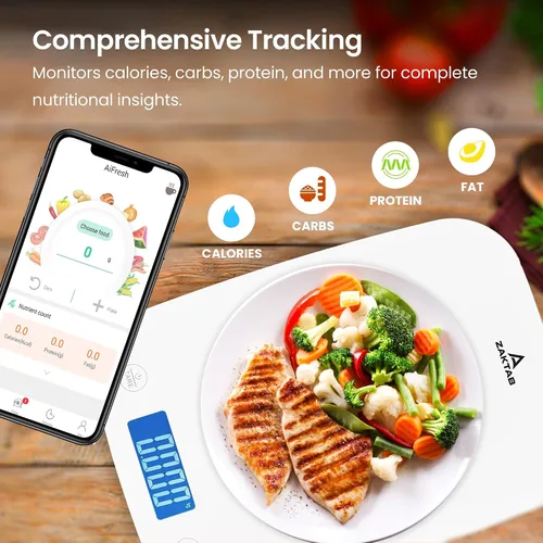 Vista 3 de Báscula digital de acero inoxidable para cocinar y controlar la dieta perfectos, capacidad de 0.04 oz a 4.9 libras, pantalla LCD, tecnología