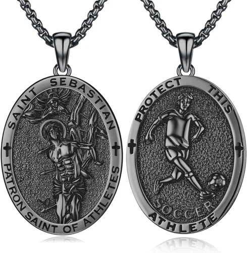 Vista 47 de Collar de amuleto de medalla de San Patrono de plata/oro de 14 39A-St Peregrino-Plata