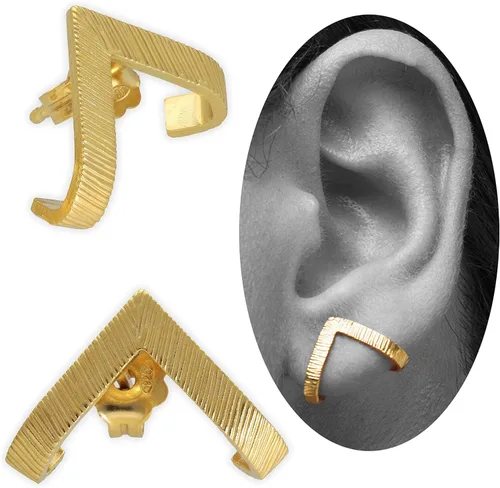 Vista 22 de Emmanuela - Aretes de aro texturizados en forma de V, plata de ley 925 chapada en oro, estilo minimalista, moderno, sexy, hipoalergénicos y sin