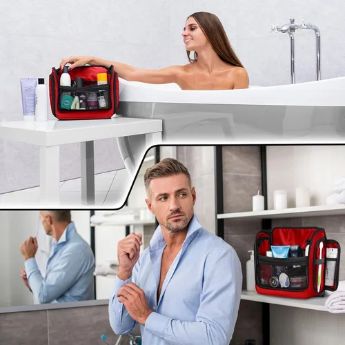 Vista 3 de Bolsa de aseo de viaje para hombres y mujeres - Organizador grande colgante de artículos de tocador - Bolsa de higiene impermeable con gancho