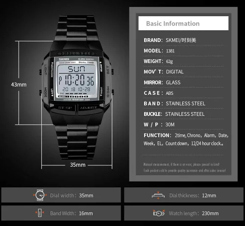 Vista 6 de FANMIS Relojes digitales de lujo unisex multifuncionales, cronómetro, alarma de cuenta regresiva, retroiluminación, resistente al agua