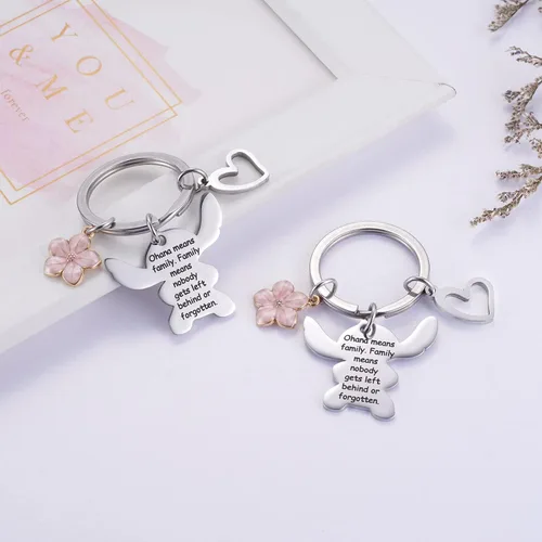 Vista 4 de Ralukiia - Collar con la frase Ohana mean family llavero con forma de Stitch regalos de joyería para niños y niñas