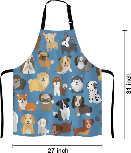 Vista 2 de Delantal de perros de animales, divertido delantal con cuello ajustable para hombres y mujeres, adecuado para el hogar, cocina, camarera, chef