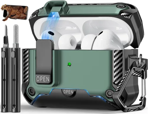 Vista 53 de Funda para AirPods Pro de 2 generación con soporte para teléfono, diseño de interruptor automático de protección completa contra caídas con kit