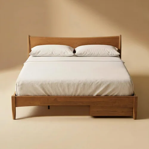 Vista 10 de mopio Ted - Marco de cama con cabecero, marco de cama de plataforma de madera maciza de acacia moderna de mediados de siglo, listones de madera, sin