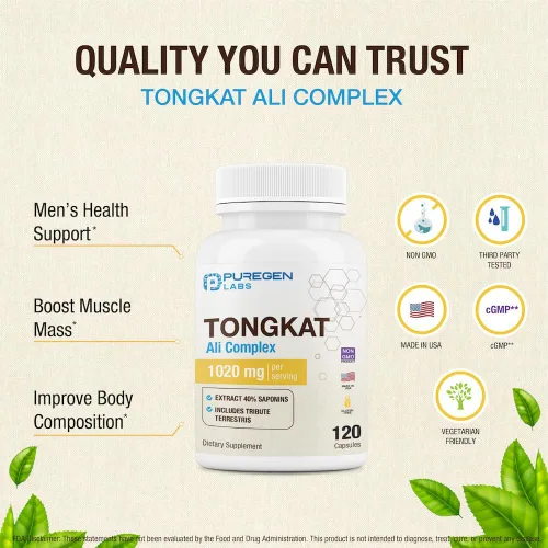 Vista 3 de Puregen Labs - Extracto de Tongkat Ali 200 a 1 para hombres, 1020 mg por porción, [alta potencia] Total de 240 cápsulas – Apoyo a la salud masculina