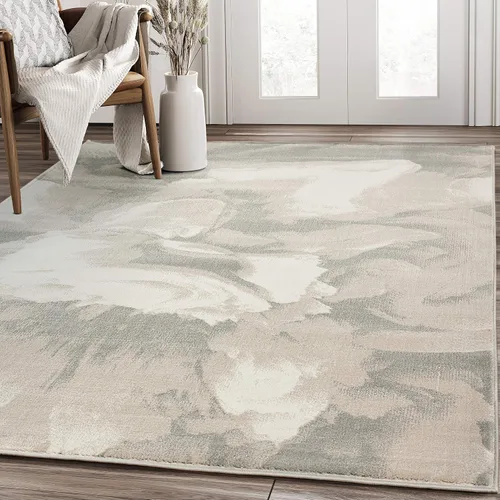 Vista 9 de Abani Rugs - Alfombra moderna de 2 x 3 pies, diseño floral en blanco y negro, alfombra 3D geométrica contemporánea, colección Arto