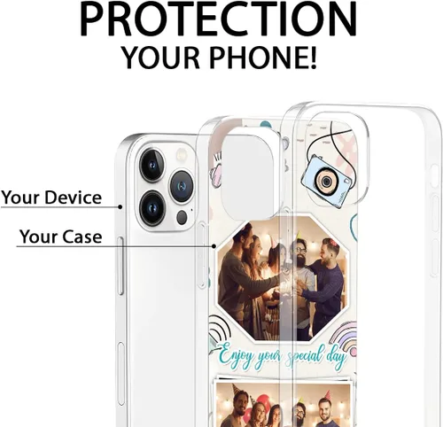 Vista 3 de CUBICER Fundas personalizadas para teléfono con foto personalizada de cumpleaños, a prueba de golpes, texto personal, funda transparente, regalos