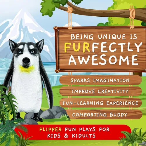 Vista 5 de Randimals Penguin & Husky Dog - Juguetes híbridos de animales realistas – Mezcla única de juguetes de safari y animales de granja pequeñas figuras