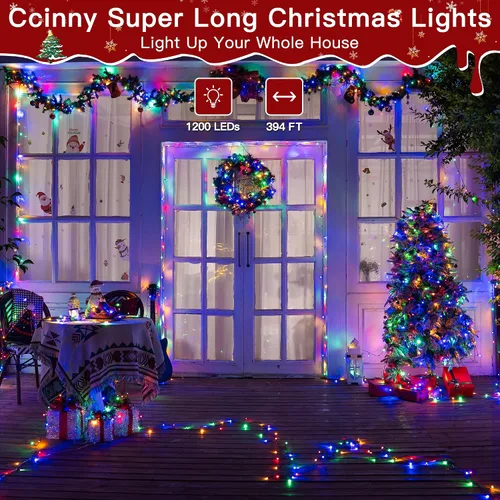 Vista 2 de Tira de luces de Navidad para exteriores, 8 modos, multicolor, 394 pies, 1200 LED