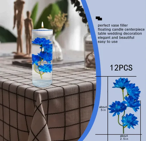 Vista 6 de 12 piezas de flores artificiales azules para centros de mesa flotantes, relleno de jarrón de flores artificiales para centros de mesa de boda