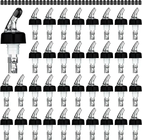 Vista 7 de BBTO Vertedor automático de botellas con boquilla de licor, Jigger de botella de medición rápida, 1 onza/1.0 fl oz (transparente, negro, 12 piezas)