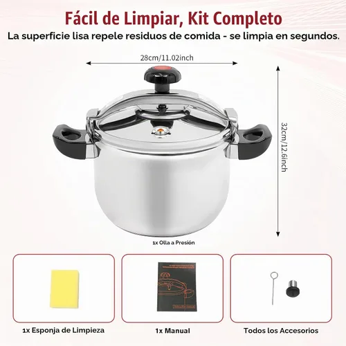 Vista 3 de Olla a presión de 11.62 cuartos de galón, olla a presión de acero inoxidable de gran capacidad con válvulas dobles, olla de estofado a presión