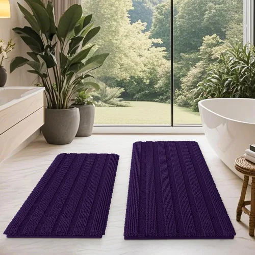 Vista 60 de ACCUMTEK - Juego de alfombras de baño a rayas beige de 3 piezas, ultrasuaves, antideslizantes de chenilla, alfombras de baño mullidas y absorbentes