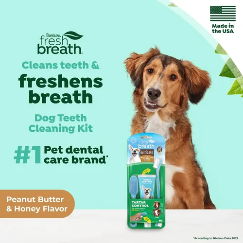 Vista 3 de TropiClean Fresh Breath Kit de cuidado bucal - Cepillo de dientes de cerdas suaves - Kit de cepillado de dientes de perro - Pasta de dientes