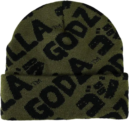 Vista 2 de Godzilla AOP Magic Jacquard bordado gorro para hombre con logotipo verde oliva y negro Negro