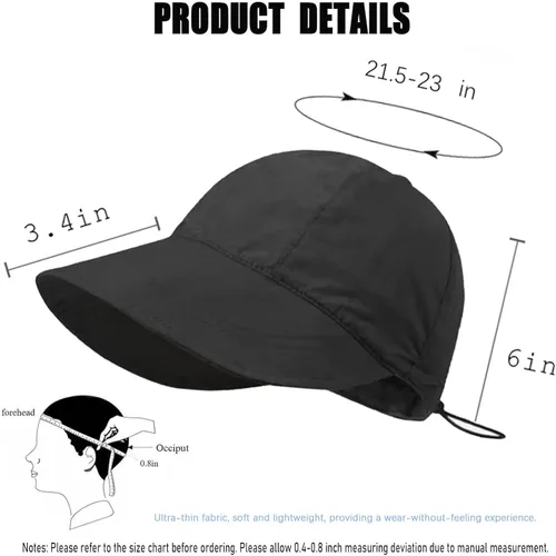 Vista 5 de huablo UPF 50+ Womens Sun Hat Wide Brim Sun Hat UV Protection Hiking Fishing Hat Adjustable Head Circumference for Easy Carry Negro