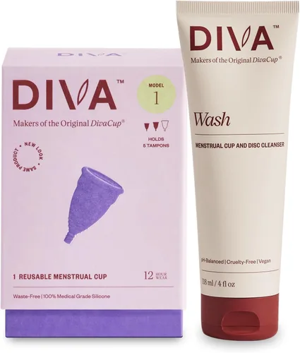 Vista 10 de Diva Cup & Diva Wash Combo Pack – Taza de silicona de grado médico para el cuidado del período – Copa menstrual reutilizable – Limpiador para copa