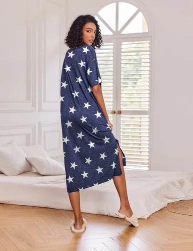 Vista 5 de Ekouaer Camisones largos para mujer, cuello redondo, ropa de dormir, ropa de dormir