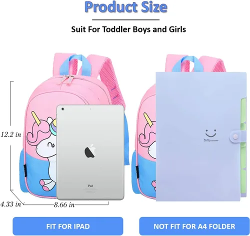 Vista 2 de POWOFUN Mochila de viaje preescolar para niños pequeños, Unicornio azul, S, Viajar