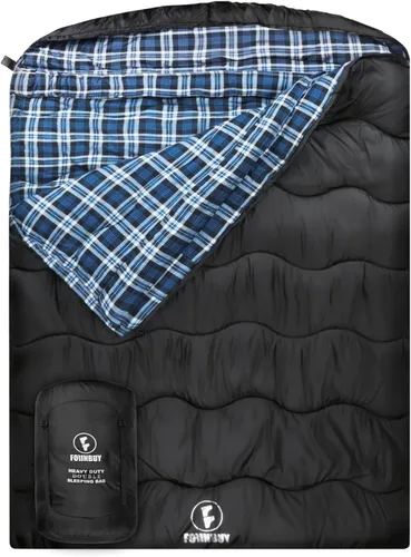 Vista 9 de Saco de dormir doble de franela de 0 grados para adultos, parejas o familia, tamaño Queen de invierno, impermeable y cálido, saco de dormir para 2
